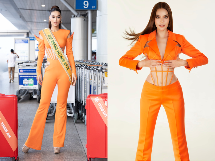 Đặc biệt, trang phục có nhiều nét tương đồng với outfit của Thiên Ân diện ra sân bay vào năm ngoái khi lên đường chinh chiến Miss Grand International 2022. 