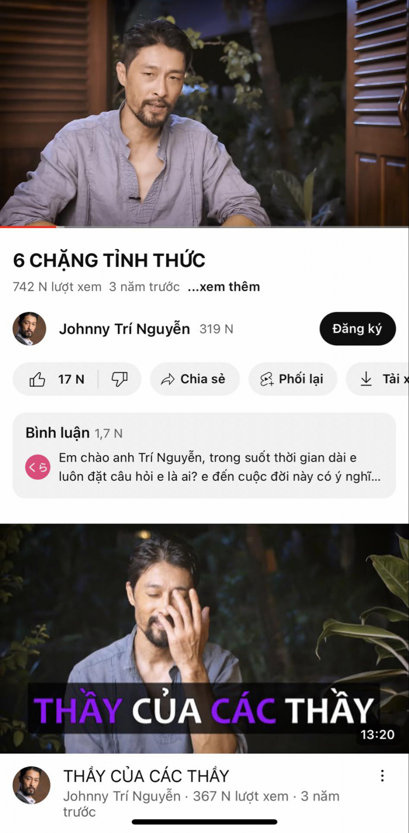 Johnny Trí Nguyễn có hẳn vài series chia sẻ về triết lý sống ít người theo đuổi hiện tại.