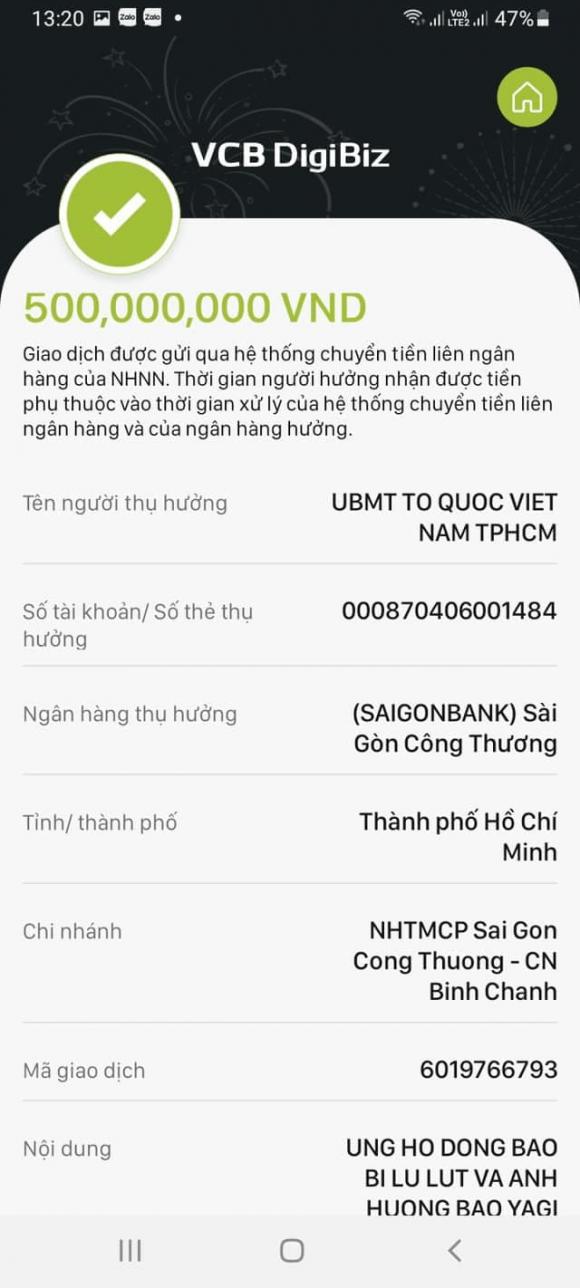 Nhật Kim Anh gửi 500 triệu đồng cho Ủy ban Mặt trận Tổ quốc TP.HCM