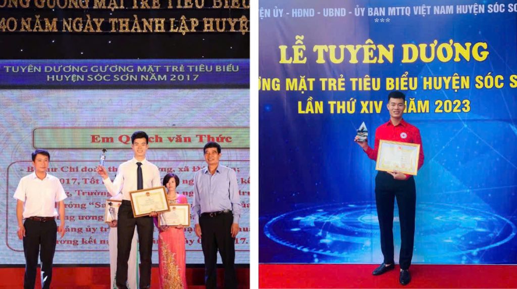 Thầy giáo Quách Thức - Founder Trung tâm Nghệ thuật QTA được tuyên dương là Gương mặt trẻ tiêu biểu huyện Sóc Sơn năm 2017 và 2023