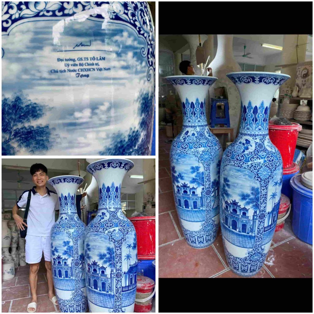 Tác phẩm lục bình gốm sứ nghệ nhân Minh Thao trực tiếp làm cho vị khách là Tổng Bí thư Tô Lâm