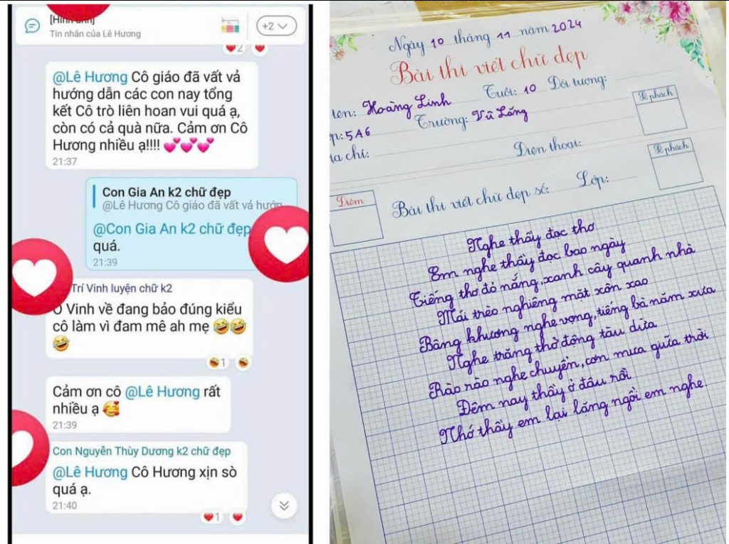 Nét chữ nắn nót của học sinh tại lớp luyện chữ Lê Hương HappyKids đó là kết quả của sự kiên trì và tình yêu con chữ