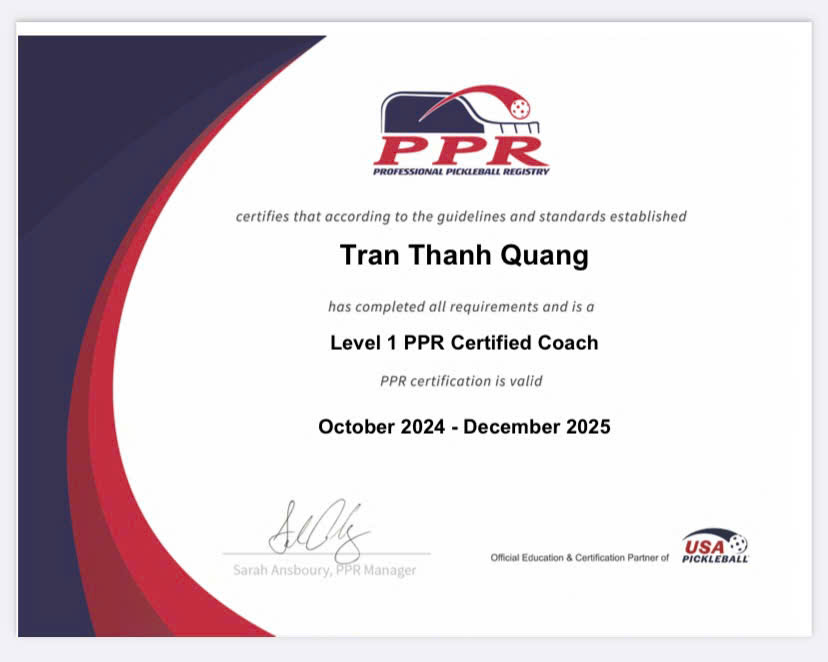 HLV Thanh Quảng đã nhận được chứng chỉ PPR của Hoa Kỳ - chứng nhận danh giá dành cho những nhà huấn luyện chuyên nghiệp