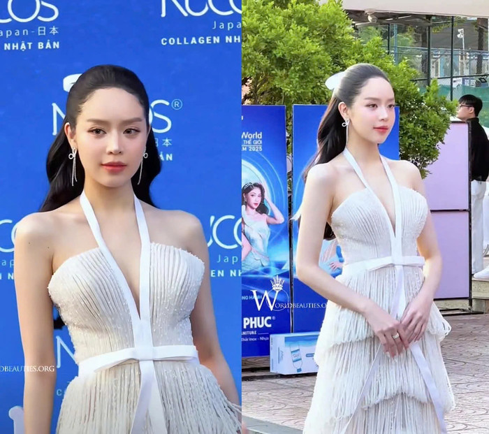 Bờ vai 'mắc áo' của Hoa hậu Thanh Thủy trong sự kiện vừa qua.